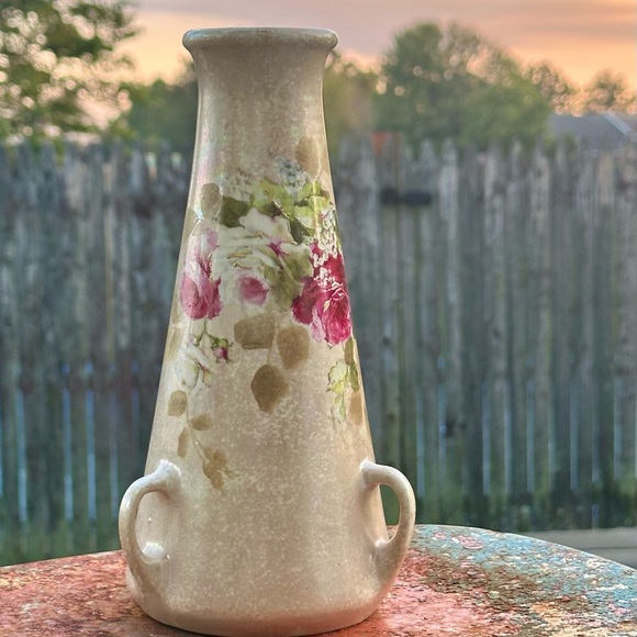 Antique STELLMACHER TEPLITZ Handpainted Floral Porcelain Vase Gold Trim